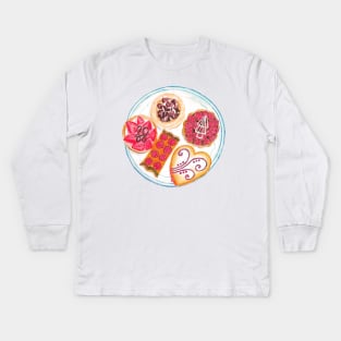 Cakes and Pastries Watercolour | Raspberry Tart | Meringue | Strawberry Tart | Puff Pastry Kids Long Sleeve T-Shirt